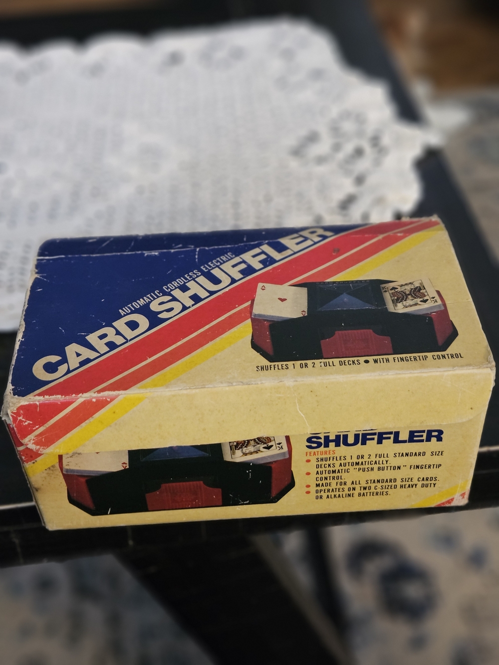 Vintage Card Shuffler Box in Blue, Red, Yellow